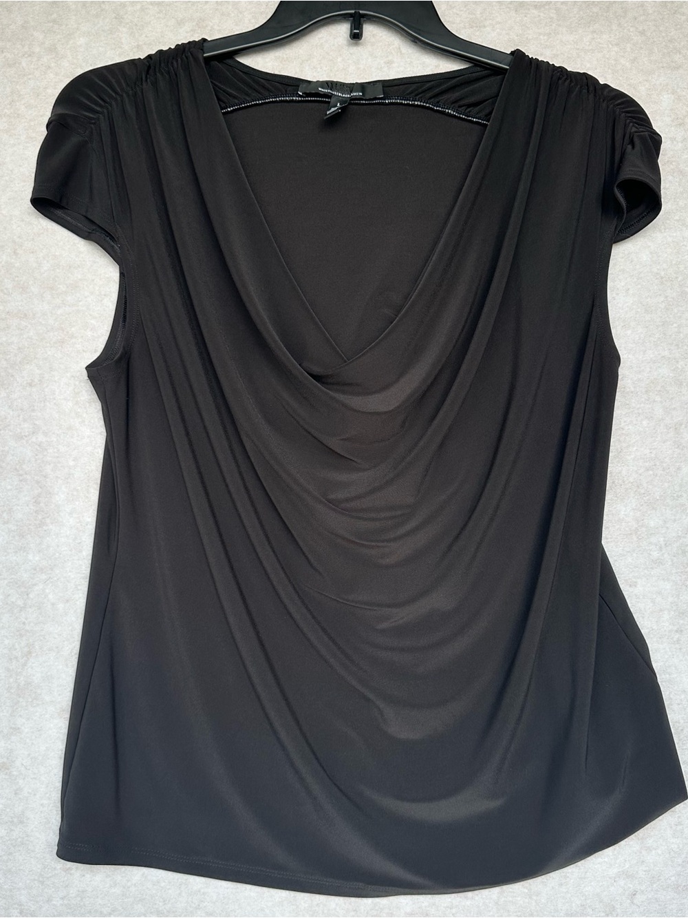 White House Black Market Women’s Shirt Size L Black Cowl Neck with Cap Sleeves